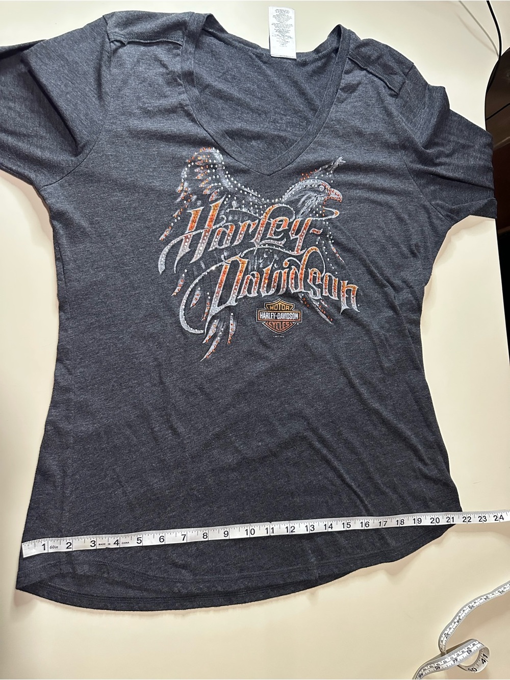 Harley-Davidson Dark Charcoal V-Neck Tee with Orange Accent Logo